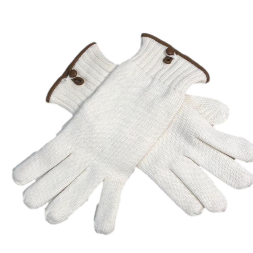 Echo cream knit gloves with leather trim
